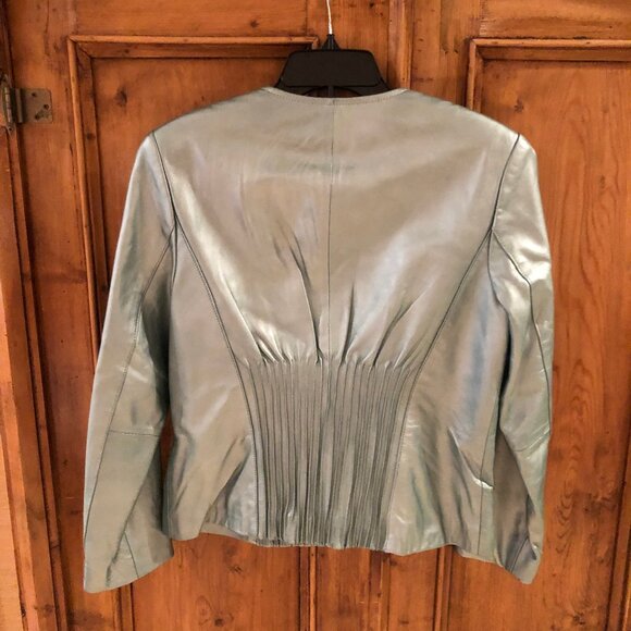 FRENCH EUC VINTAGE GENUINE LEATHER! RÉVUE Metallic Blue Jacket - Picture 9 of 11